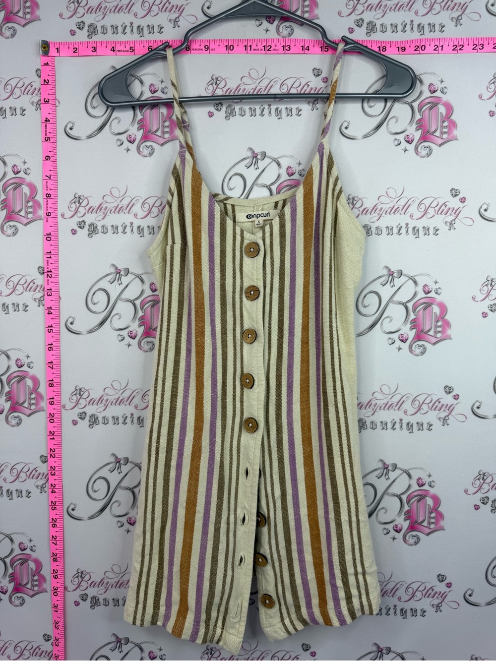 Rip Curl Dress Cream Romper with Brown & Purple Stripes